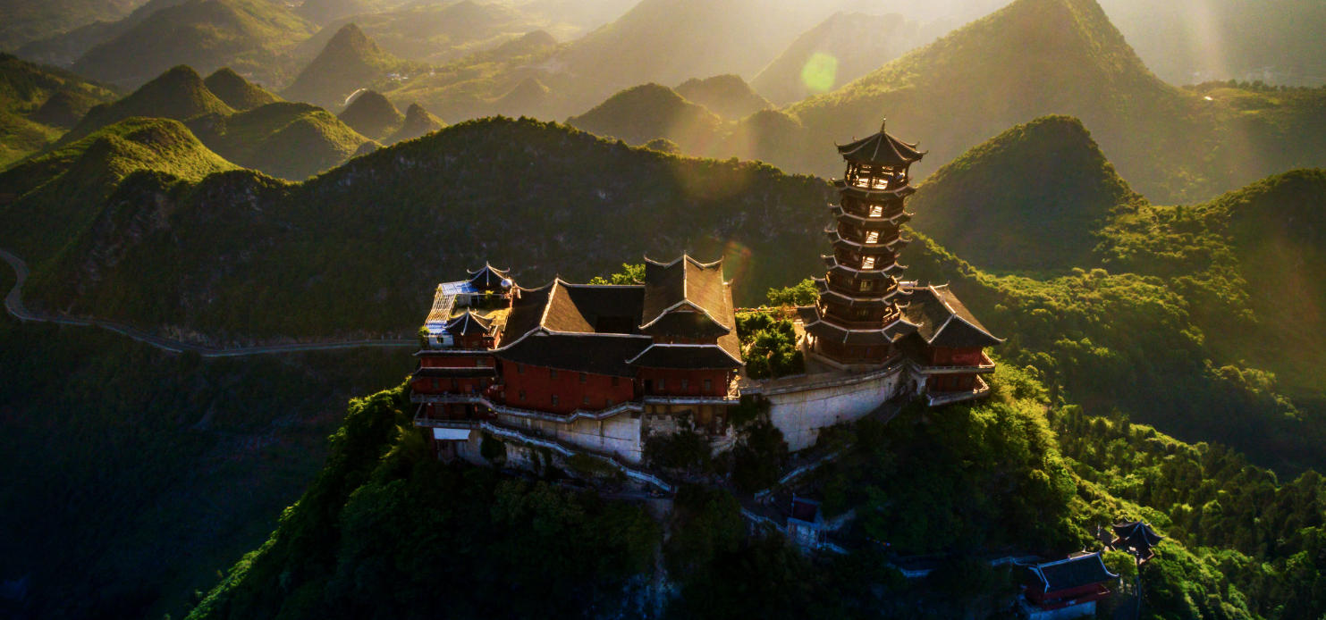 Huguo Temple on Danxia Mountain in Panzhou